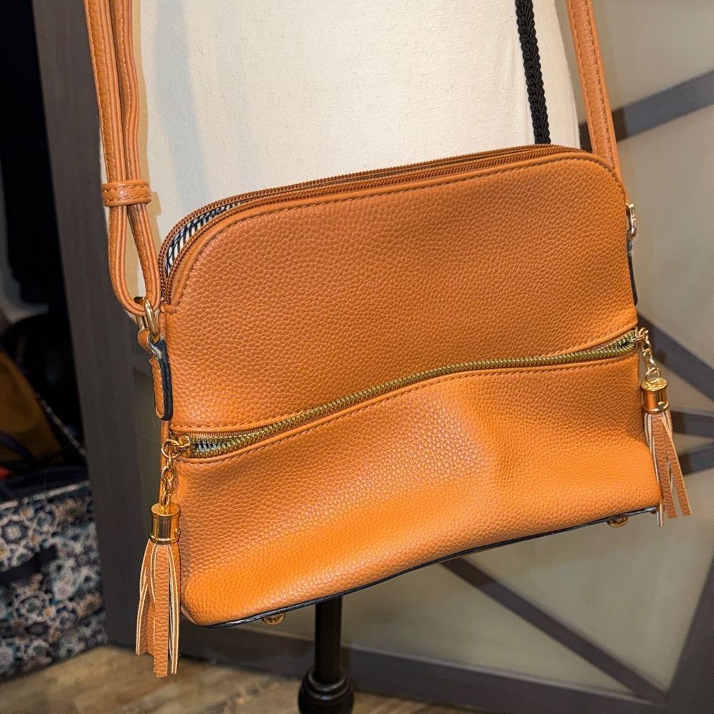Orange Faux Leather Crossbody Bag